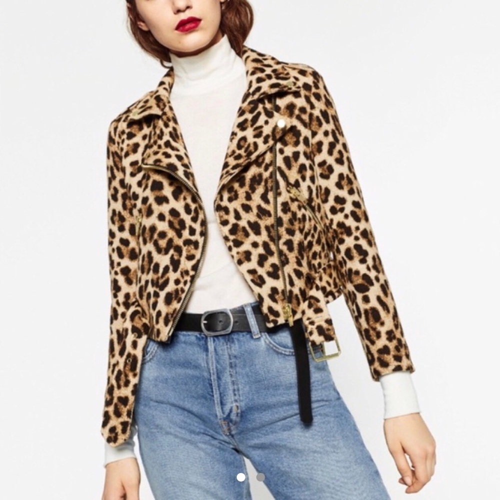 Leopard moto jacket with gold zipper accents NWOT